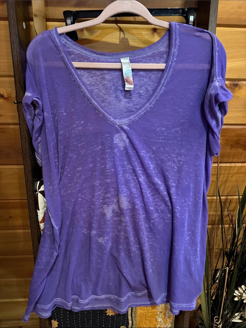 Women's Washed Purple V-Neck Short Sleeve Tee